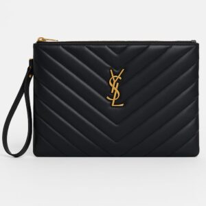 YSL Quilted Leather Clutch (Gold / Silver Logo)