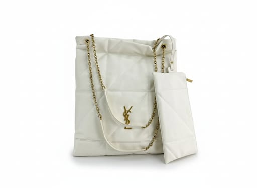 YSL Ivory Quilted Chain Tote