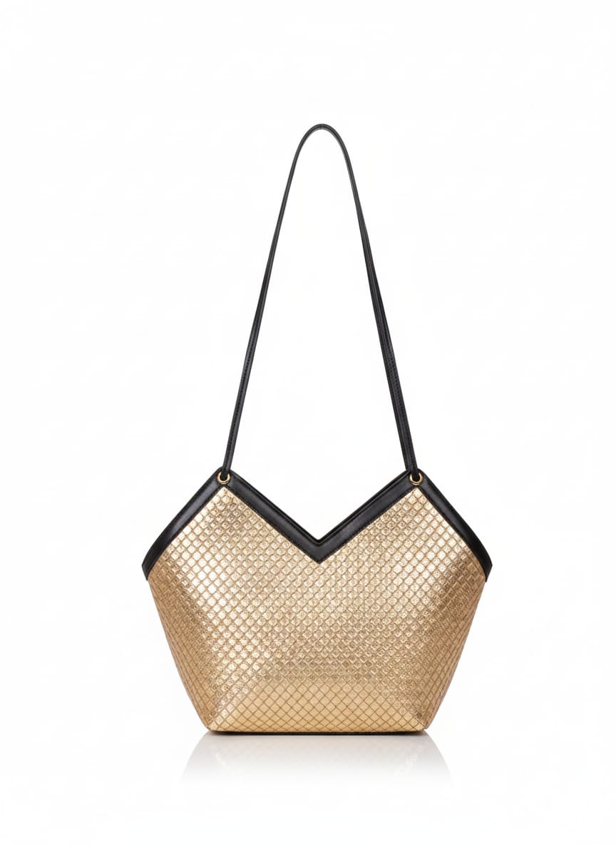 Woven Metallic V-Top Tote Shoulder Bag - Image 4