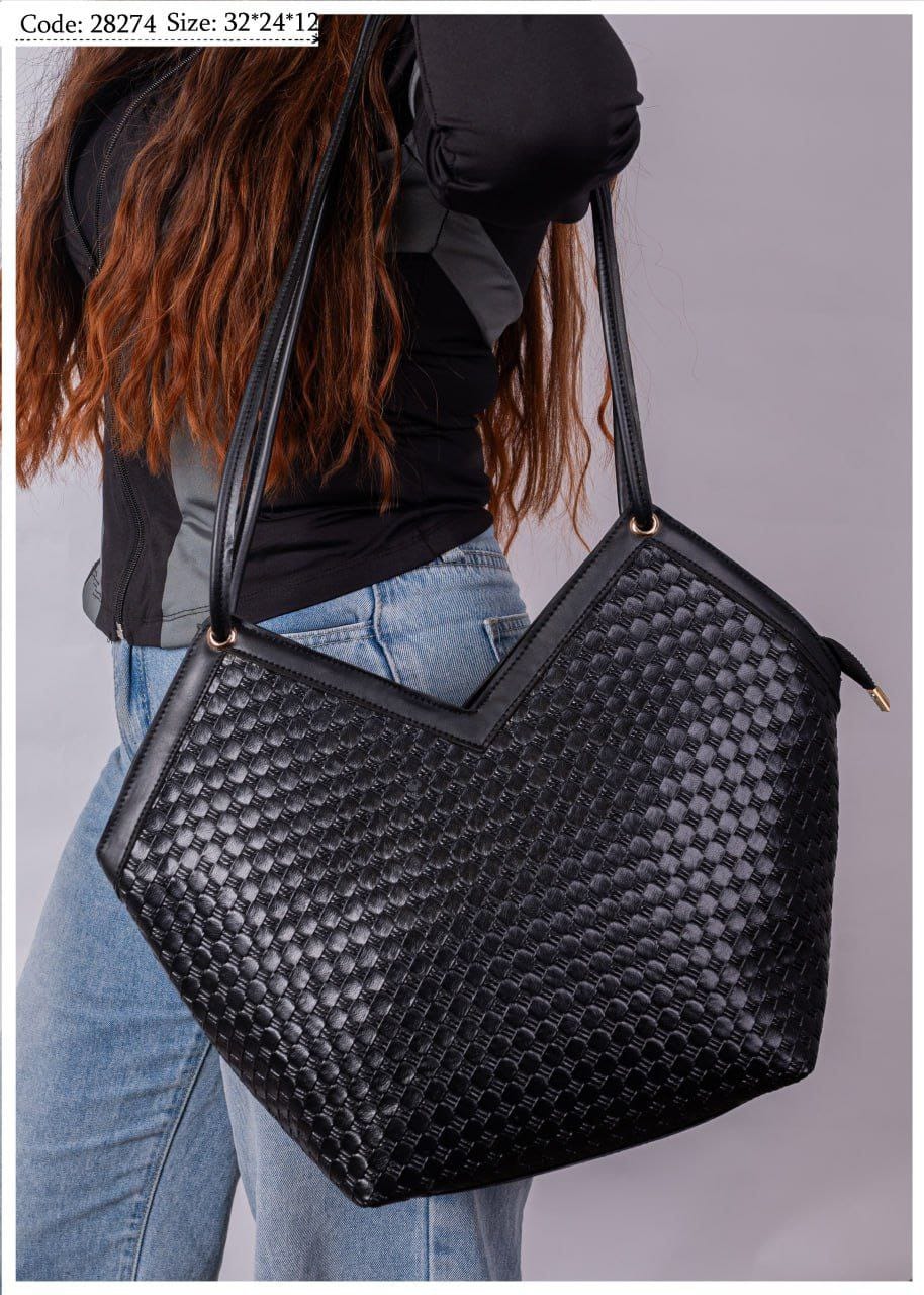 Woven Metallic V-Top Tote Shoulder Bag - Image 8