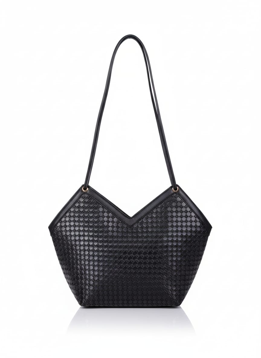 Woven Metallic V-Top Tote Shoulder Bag