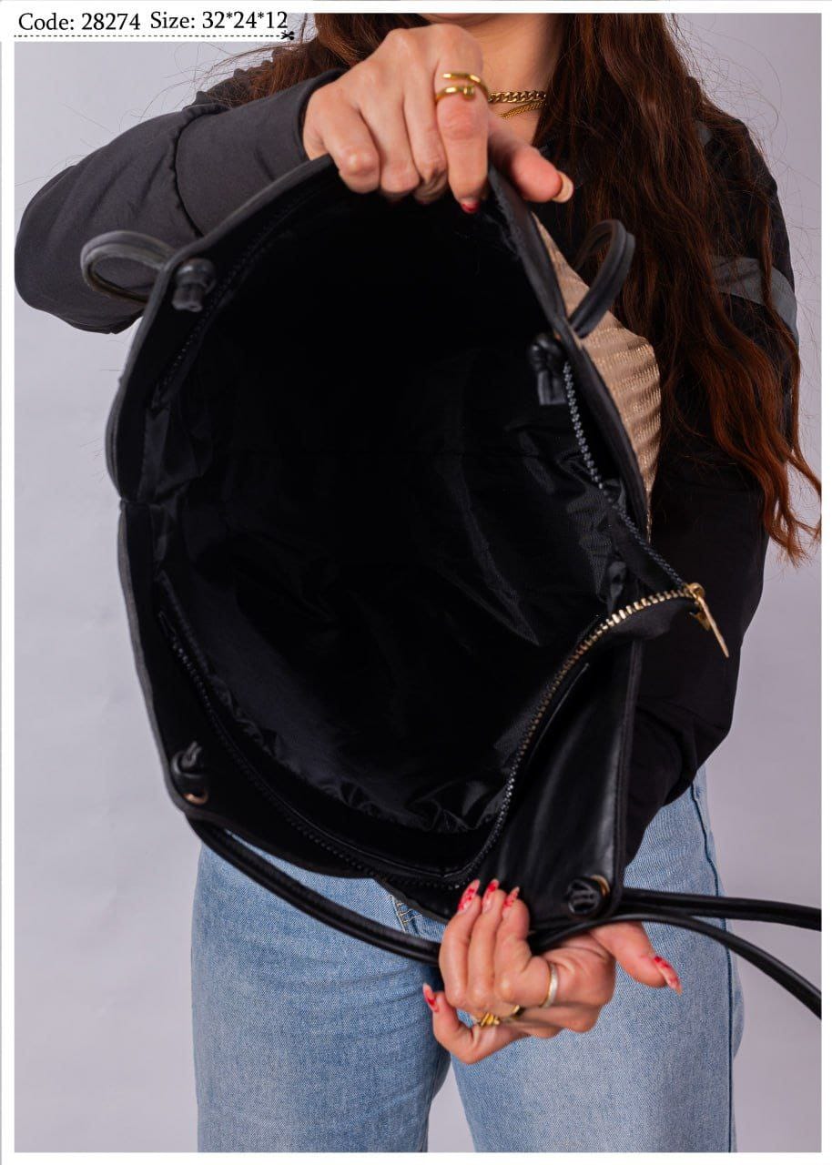 Woven Metallic V-Top Tote Shoulder Bag - Image 6